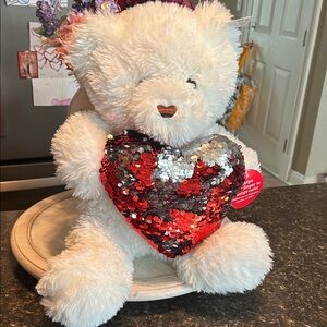 Plush Teddy Bear with Reversible Sequin Heart